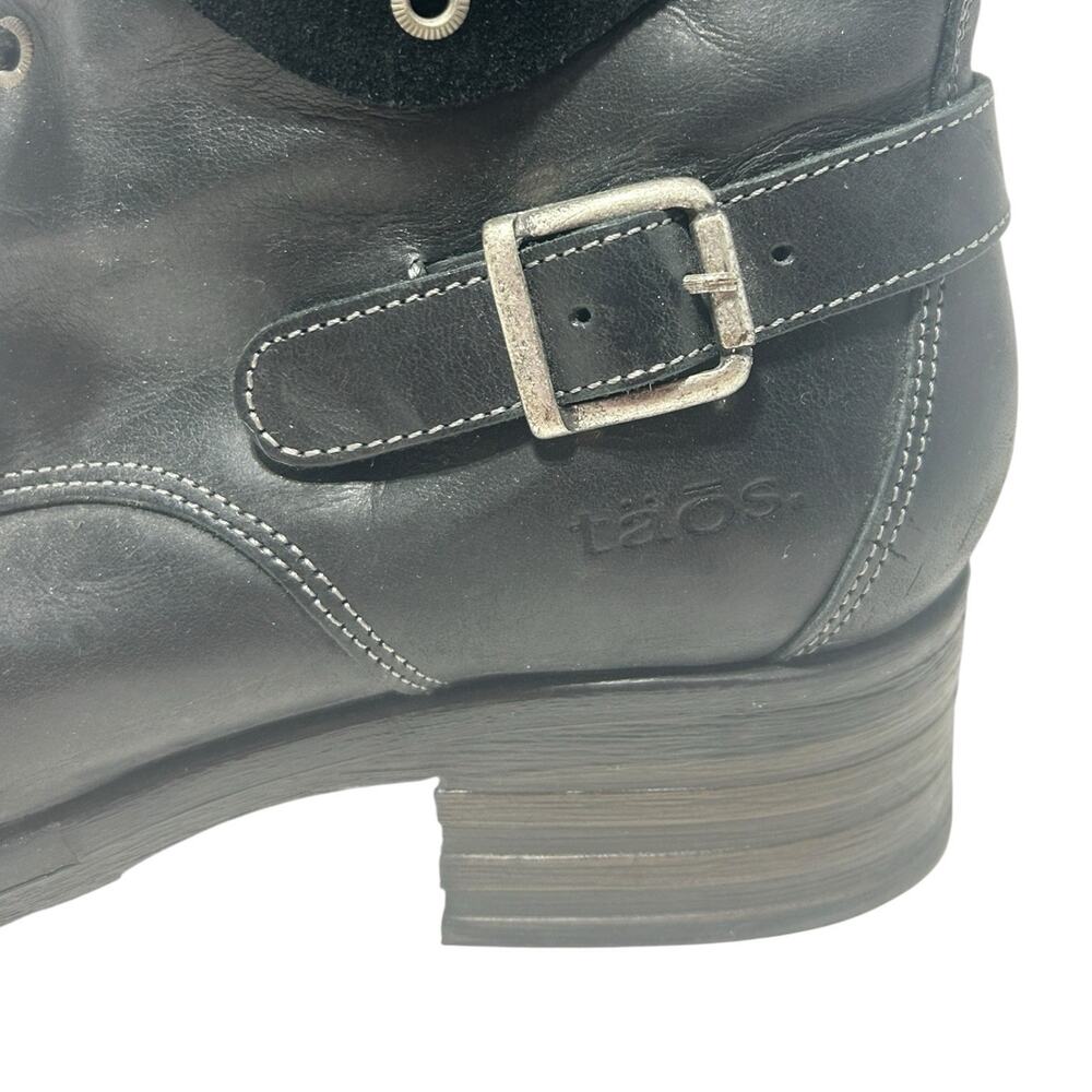 Taos Womens CRAVE Black Leather Block Heeled Zip Lace Combat Boots 42/ 11-11.5 - Picture 4 of 9